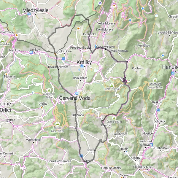 Map miniature of "Road Cycling Adventure of Střední Morava" cycling inspiration in Střední Morava, Czech Republic. Generated by Tarmacs.app cycling route planner