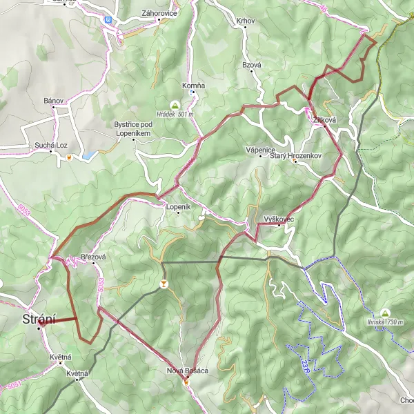 Miniatura mapy "Trasa przez Doubrava i Novą Bośacę" - trasy rowerowej w Střední Morava, Czech Republic. Wygenerowane przez planer tras rowerowych Tarmacs.app