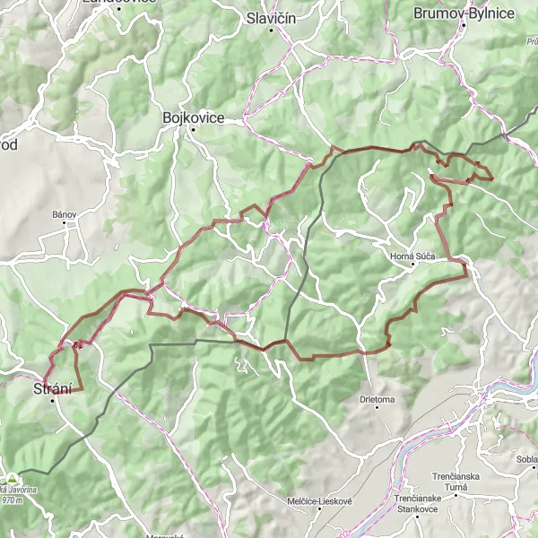 Karten-Miniaturansicht der Radinspiration "Abenteuerliche Bergtour rund um Strání" in Střední Morava, Czech Republic. Erstellt vom Tarmacs.app-Routenplaner für Radtouren