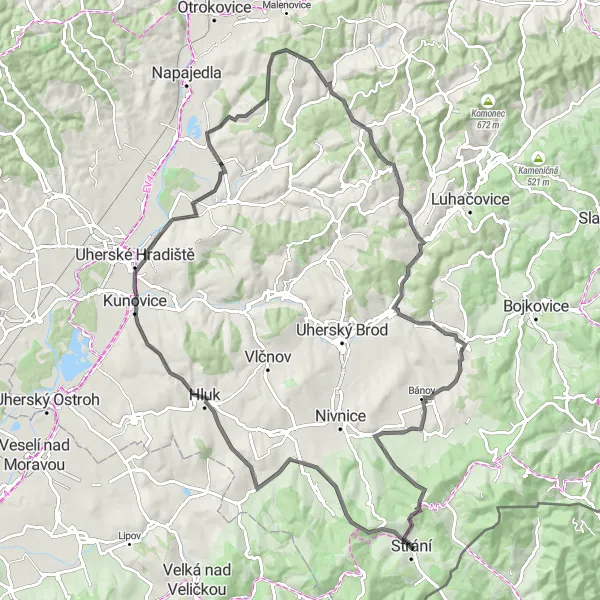 Miniatura mapy "Pętla z Dubník do Strání" - trasy rowerowej w Střední Morava, Czech Republic. Wygenerowane przez planer tras rowerowych Tarmacs.app