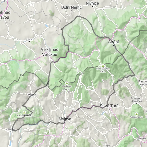 Mapa miniatúra "Cyklotrasa Strání - Ploštiny - Strání" cyklistická inšpirácia v Střední Morava, Czech Republic. Vygenerované cyklistickým plánovačom trás Tarmacs.app