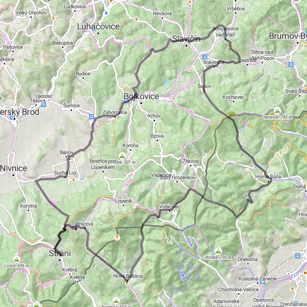 Miniatura mapy "Trasa Dubina-Mestský vrch-Strání" - trasy rowerowej w Střední Morava, Czech Republic. Wygenerowane przez planer tras rowerowych Tarmacs.app