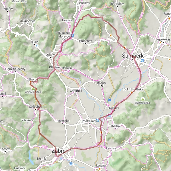 Map miniature of "Šumperk Gravel Escape" cycling inspiration in Střední Morava, Czech Republic. Generated by Tarmacs.app cycling route planner