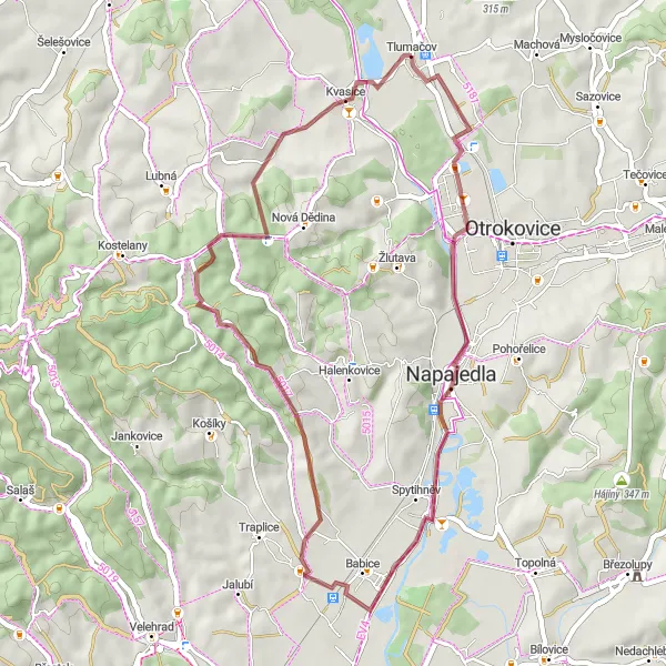 Map miniature of "Gravel Exploration" cycling inspiration in Střední Morava, Czech Republic. Generated by Tarmacs.app cycling route planner