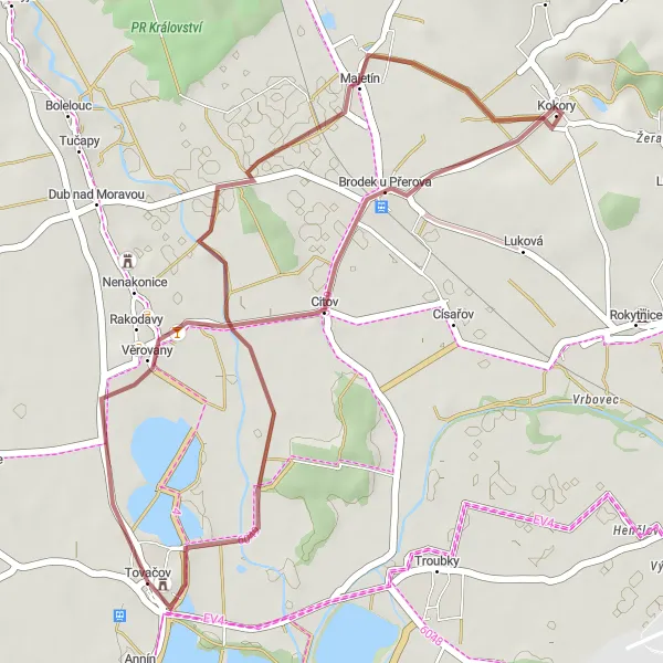 Map miniature of "Gravel Adventure" cycling inspiration in Střední Morava, Czech Republic. Generated by Tarmacs.app cycling route planner