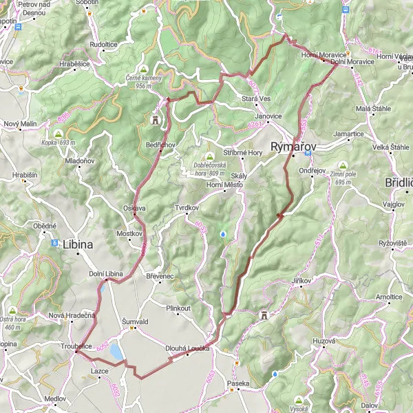 Miniaturní mapa "Gravelová exkurze přes Troubelice" inspirace pro cyklisty v oblasti Střední Morava, Czech Republic. Vytvořeno pomocí plánovače tras Tarmacs.app