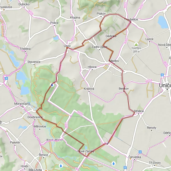 Karten-Miniaturansicht der Radinspiration "Kurze Gravel-Tour nach Troubelice" in Střední Morava, Czech Republic. Erstellt vom Tarmacs.app-Routenplaner für Radtouren