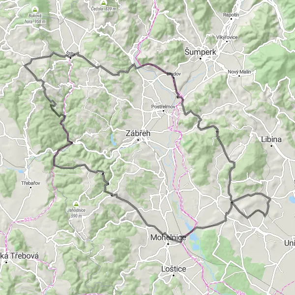 Miniaturní mapa "Významná silniční trasa kolem Dědinky" inspirace pro cyklisty v oblasti Střední Morava, Czech Republic. Vytvořeno pomocí plánovače tras Tarmacs.app