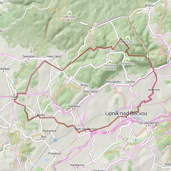 Miniaturní mapa "Zaměřeno na historii kolem Tršic" inspirace pro cyklisty v oblasti Střední Morava, Czech Republic. Vytvořeno pomocí plánovače tras Tarmacs.app