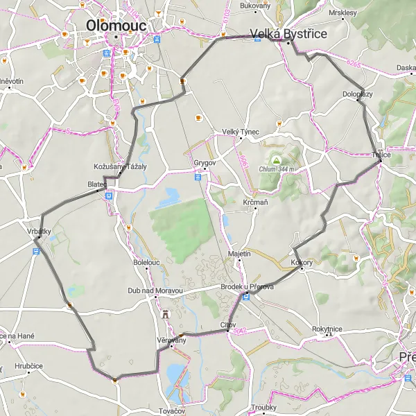 Karten-Miniaturansicht der Radinspiration "Eine unterhaltsame Radtour entlang von Střední Morava" in Střední Morava, Czech Republic. Erstellt vom Tarmacs.app-Routenplaner für Radtouren