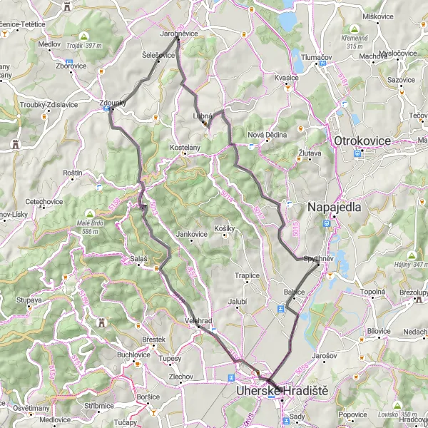 Miniatura mapy "Podróź rowerem do Vrbka i Spytněv" - trasy rowerowej w Střední Morava, Czech Republic. Wygenerowane przez planer tras rowerowych Tarmacs.app