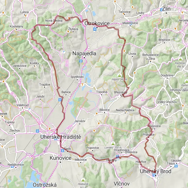 Karten-Miniaturansicht der Radinspiration "Gravelabenteuer um Uherský Brod herum" in Střední Morava, Czech Republic. Erstellt vom Tarmacs.app-Routenplaner für Radtouren