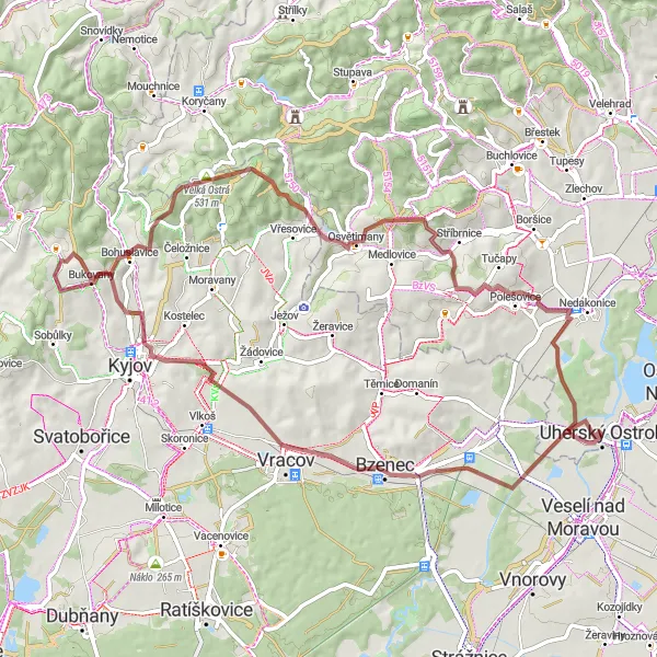 Miniatura mapy "Przejażdżka szutrowa z Uherskiego Ostroha" - trasy rowerowej w Střední Morava, Czech Republic. Wygenerowane przez planer tras rowerowych Tarmacs.app