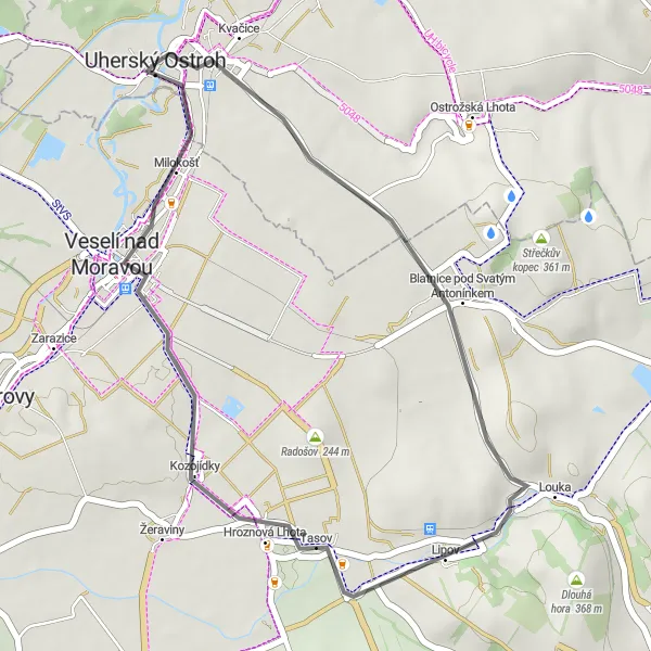 Karten-Miniaturansicht der Radinspiration "Uherský Ostroh - Milokošť Scenic Route" in Střední Morava, Czech Republic. Erstellt vom Tarmacs.app-Routenplaner für Radtouren