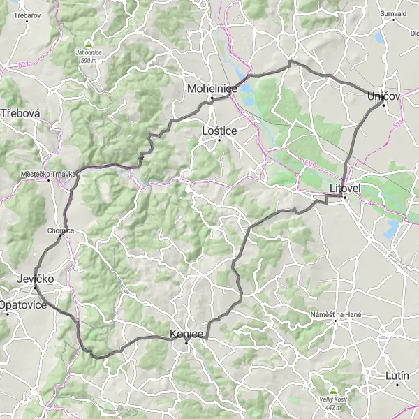 Miniatura mapy "Trasa Road do Úsov" - trasy rowerowej w Střední Morava, Czech Republic. Wygenerowane przez planer tras rowerowych Tarmacs.app