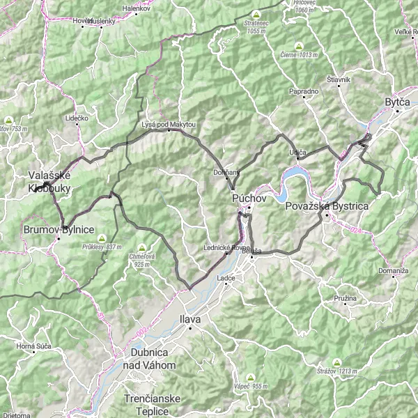 Miniaturní mapa "Cyklotrasa do Horovců a Babí hory" inspirace pro cyklisty v oblasti Střední Morava, Czech Republic. Vytvořeno pomocí plánovače tras Tarmacs.app