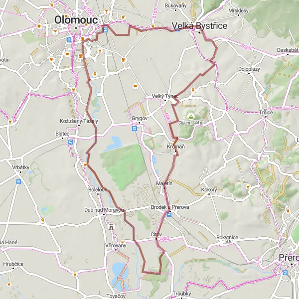 Mapa miniatúra "Cyklotúra okolo Velkej Bystričky" cyklistická inšpirácia v Střední Morava, Czech Republic. Vygenerované cyklistickým plánovačom trás Tarmacs.app