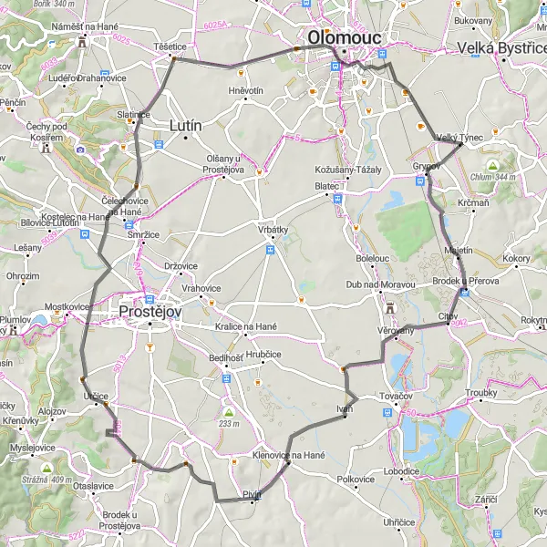 Miniatura mapy "Szlakiem Klenovice na Hané" - trasy rowerowej w Střední Morava, Czech Republic. Wygenerowane przez planer tras rowerowych Tarmacs.app