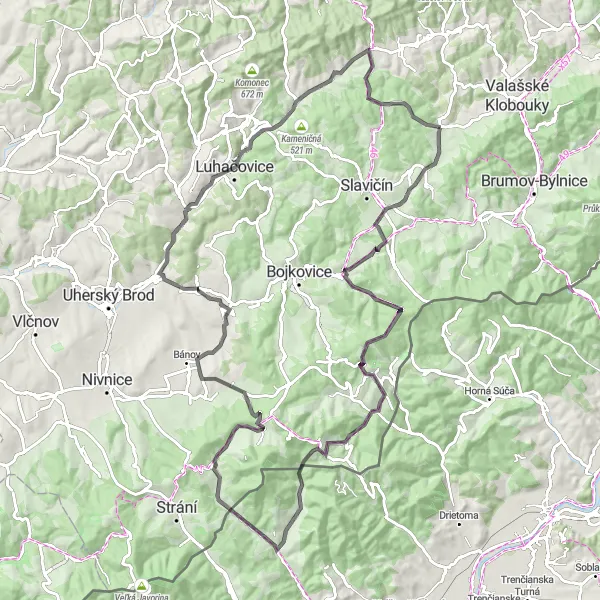 Miniaturní mapa "Cyklotrasa kolem Vlachovic a okolí" inspirace pro cyklisty v oblasti Střední Morava, Czech Republic. Vytvořeno pomocí plánovače tras Tarmacs.app