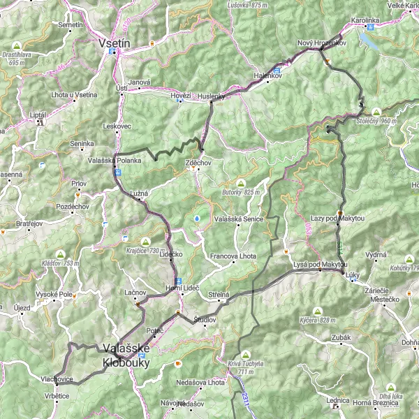 Miniatura mapy "Trasa Vlachovice - Kohútka i z powrotem" - trasy rowerowej w Střední Morava, Czech Republic. Wygenerowane przez planer tras rowerowych Tarmacs.app