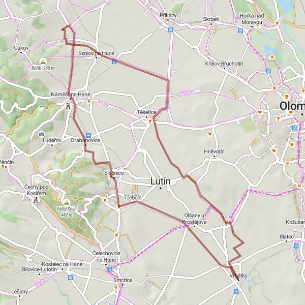 Miniaturní mapa "Cyklotrasa Malý Kosíř - Bystročice" inspirace pro cyklisty v oblasti Střední Morava, Czech Republic. Vytvořeno pomocí plánovače tras Tarmacs.app