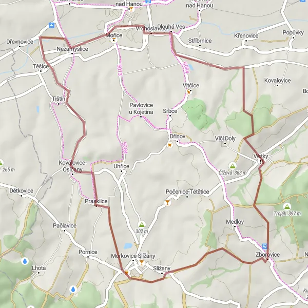 Miniatura mapy "Trasa Szlakiem Przygody Gravelowych" - trasy rowerowej w Střední Morava, Czech Republic. Wygenerowane przez planer tras rowerowych Tarmacs.app