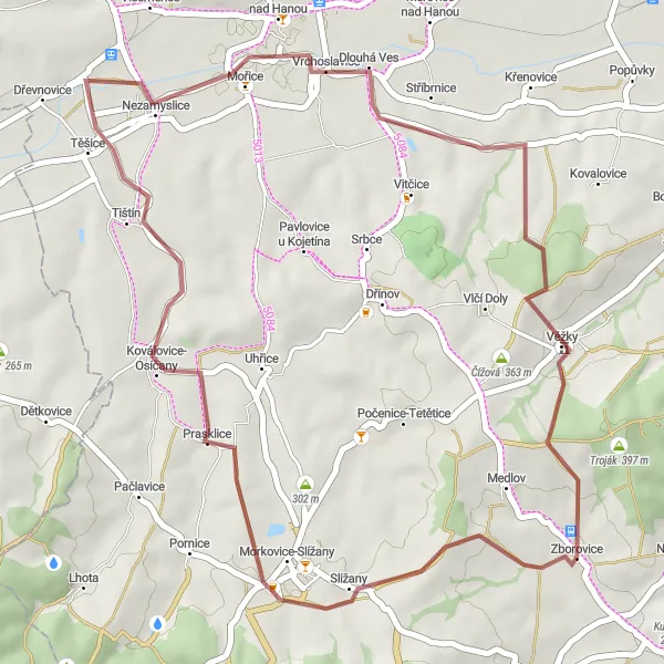 Karten-Miniaturansicht der Radinspiration "Erkunde die Natur von Střední Morava auf Schotterwegen" in Střední Morava, Czech Republic. Erstellt vom Tarmacs.app-Routenplaner für Radtouren