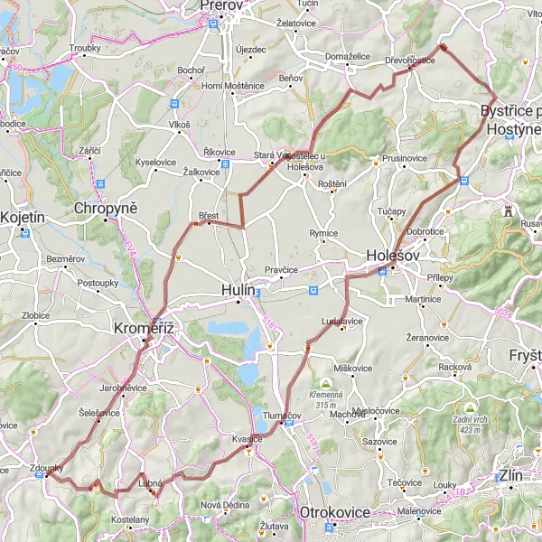 Map miniature of "Ride through the Moravian Countryside" cycling inspiration in Střední Morava, Czech Republic. Generated by Tarmacs.app cycling route planner