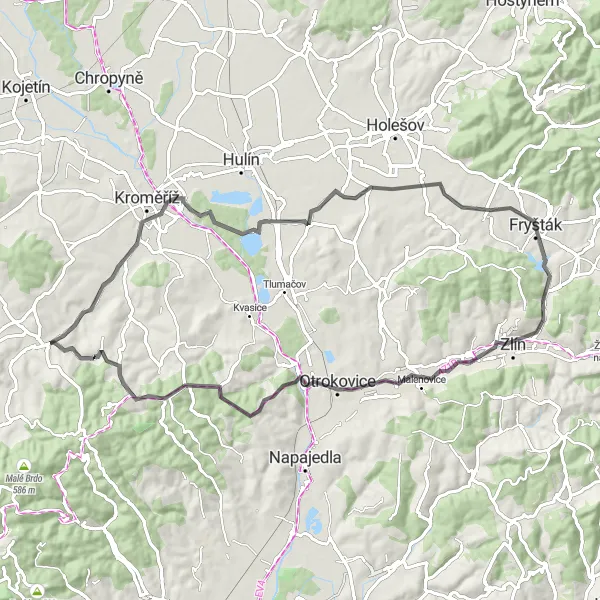 Map miniature of "Zdounky Round-Trip: Picturesque Landscapes and Cultural Treasures" cycling inspiration in Střední Morava, Czech Republic. Generated by Tarmacs.app cycling route planner