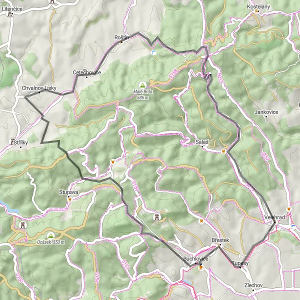 Miniatura mapy "Rowerowa pętla w okolicach Buchlovic i Dubin" - trasy rowerowej w Střední Morava, Czech Republic. Wygenerowane przez planer tras rowerowych Tarmacs.app