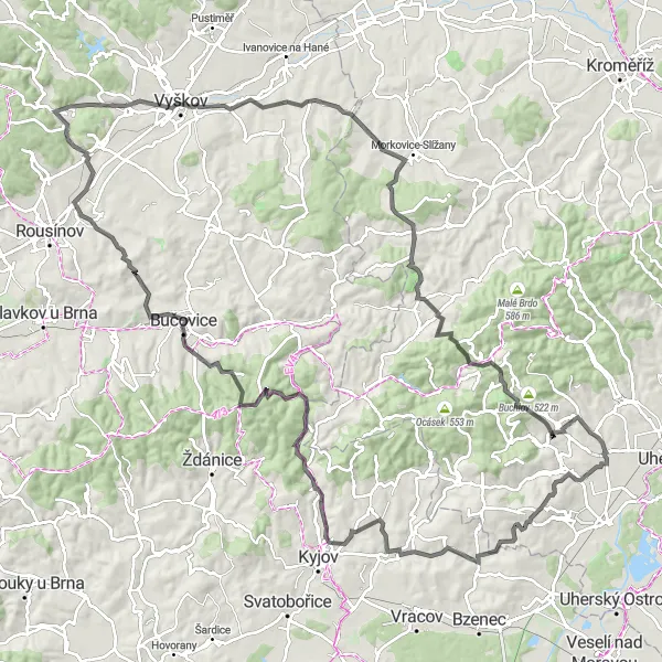 Miniatura mapy "Trasa szosowa przez Boršice i Tupesy" - trasy rowerowej w Střední Morava, Czech Republic. Wygenerowane przez planer tras rowerowych Tarmacs.app