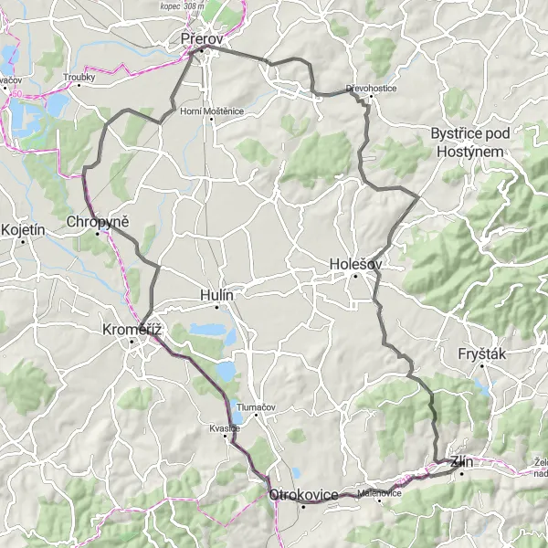 Miniaturní mapa "Okruh přes malebný Šternberk" inspirace pro cyklisty v oblasti Střední Morava, Czech Republic. Vytvořeno pomocí plánovače tras Tarmacs.app