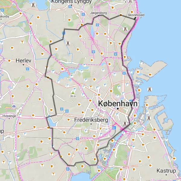 Map miniature of "City Charms" cycling inspiration in Hovedstaden, Denmark. Generated by Tarmacs.app cycling route planner