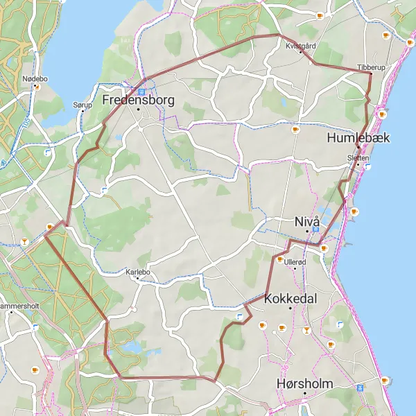 Map miniature of "Scenic Gravel Route in Espergærde" cycling inspiration in Hovedstaden, Denmark. Generated by Tarmacs.app cycling route planner