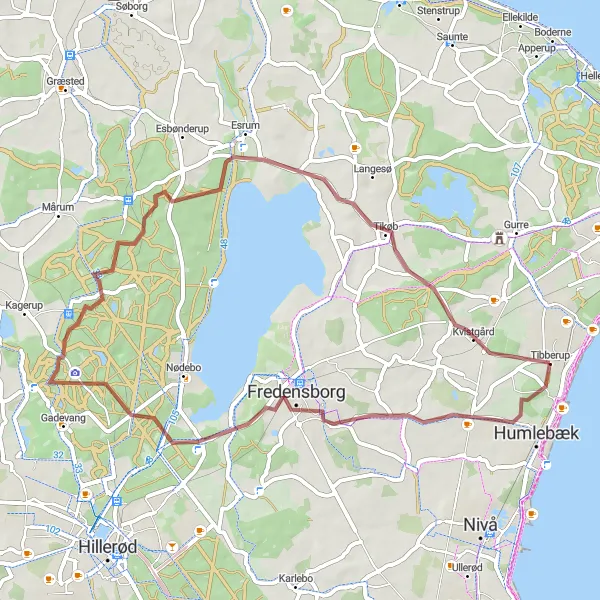 Map miniature of "Gravel Adventure in Espergærde" cycling inspiration in Hovedstaden, Denmark. Generated by Tarmacs.app cycling route planner