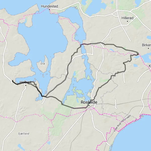 Map miniature of "Farum to Holbæk Road Adventure" cycling inspiration in Hovedstaden, Denmark. Generated by Tarmacs.app cycling route planner