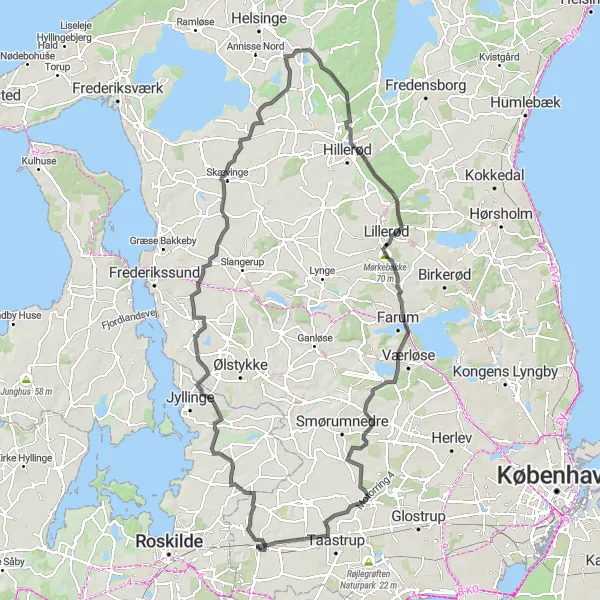 Miniaturekort af cykelinspirationen "Marbjerg til Baldersbrønde Eventyr" i Hovedstaden, Denmark. Genereret af Tarmacs.app cykelruteplanlægger