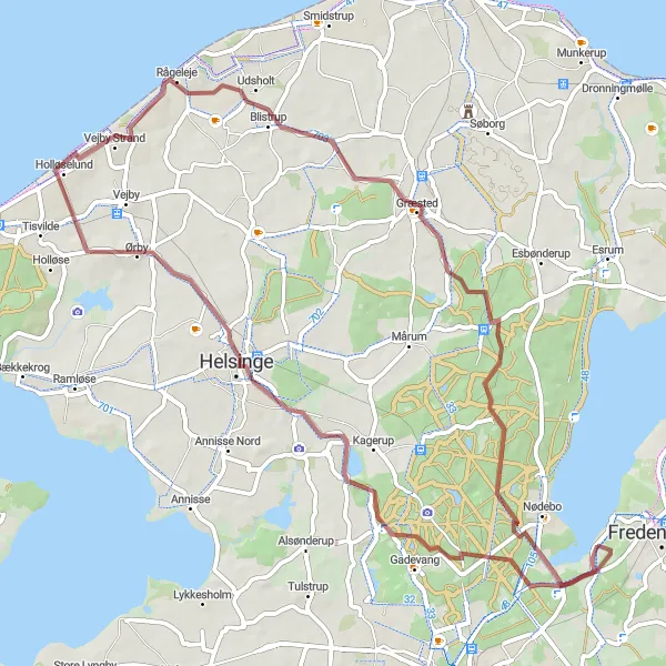 Map miniature of "Fredensborg Gravel Cycling Route" cycling inspiration in Hovedstaden, Denmark. Generated by Tarmacs.app cycling route planner