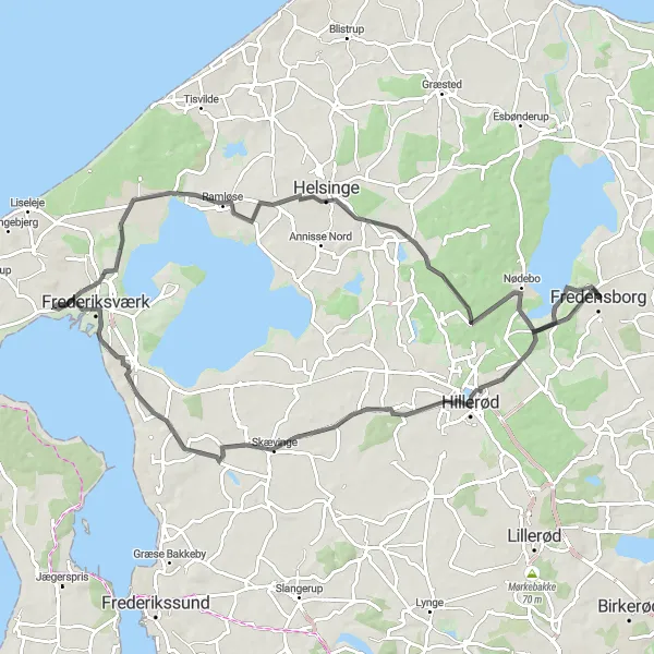 Map miniature of "Fredensborg Road Cycling Route" cycling inspiration in Hovedstaden, Denmark. Generated by Tarmacs.app cycling route planner