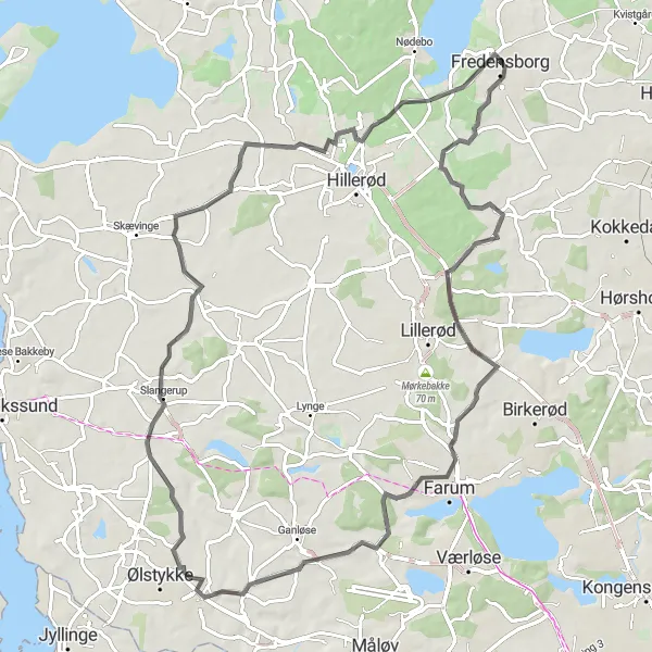 Map miniature of "Fredensborg Road Cycling Route" cycling inspiration in Hovedstaden, Denmark. Generated by Tarmacs.app cycling route planner