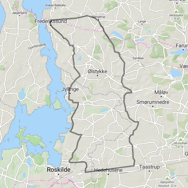 Map miniature of "Cultural Journey" cycling inspiration in Hovedstaden, Denmark. Generated by Tarmacs.app cycling route planner