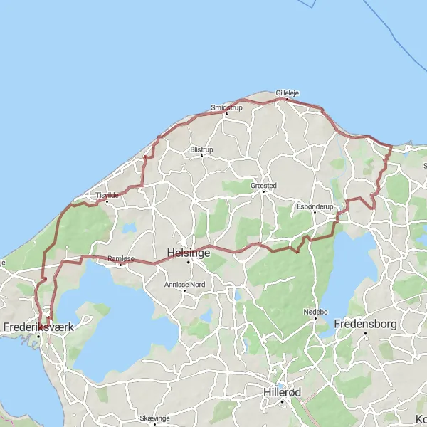 Map miniature of "Gravel Cycling Adventure" cycling inspiration in Hovedstaden, Denmark. Generated by Tarmacs.app cycling route planner