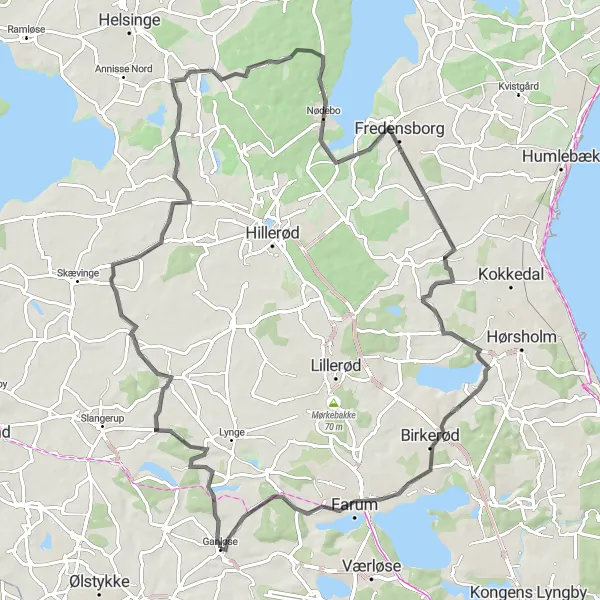 Map miniature of "Ganløse Adventure Ride" cycling inspiration in Hovedstaden, Denmark. Generated by Tarmacs.app cycling route planner