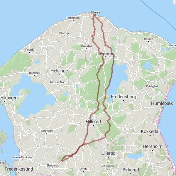 Map miniature of "Hillerød Adventure" cycling inspiration in Hovedstaden, Denmark. Generated by Tarmacs.app cycling route planner