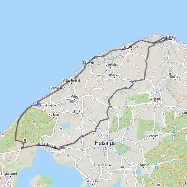 Map miniature of "North Zealand Road Adventure" cycling inspiration in Hovedstaden, Denmark. Generated by Tarmacs.app cycling route planner