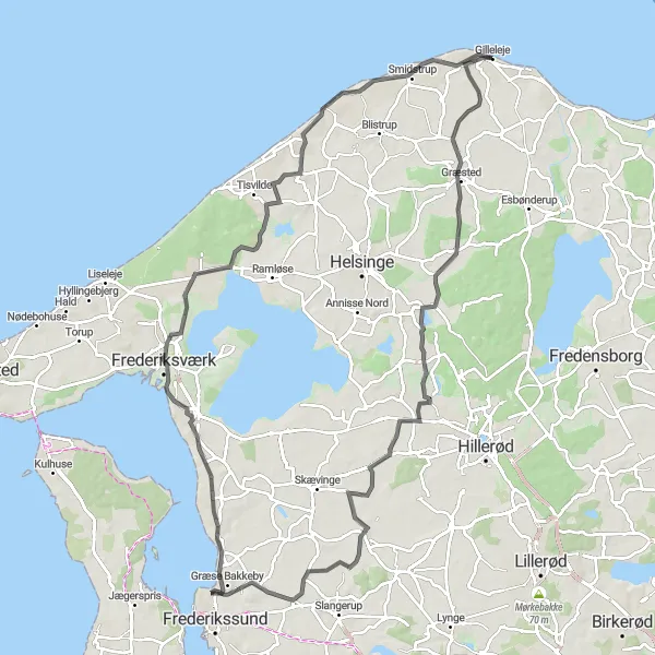 Map miniature of "Græsted and Rågeleje Scenic Ride" cycling inspiration in Hovedstaden, Denmark. Generated by Tarmacs.app cycling route planner