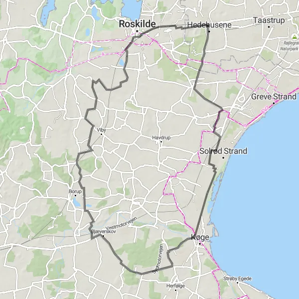 Map miniature of "Hedeland Loop" cycling inspiration in Hovedstaden, Denmark. Generated by Tarmacs.app cycling route planner