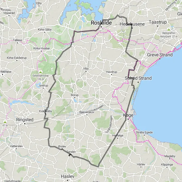 Map miniature of "Hedehusene Ultimate Road Adventure" cycling inspiration in Hovedstaden, Denmark. Generated by Tarmacs.app cycling route planner