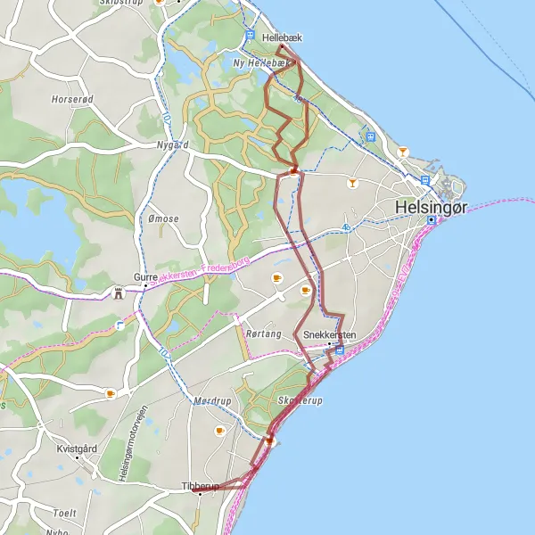 Map miniature of "Scenic Gravel Loop" cycling inspiration in Hovedstaden, Denmark. Generated by Tarmacs.app cycling route planner
