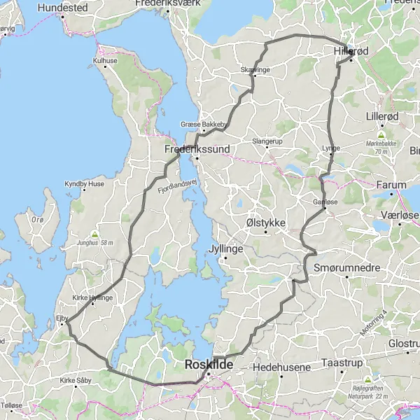 Map miniature of "Scenic Coastal Ride" cycling inspiration in Hovedstaden, Denmark. Generated by Tarmacs.app cycling route planner